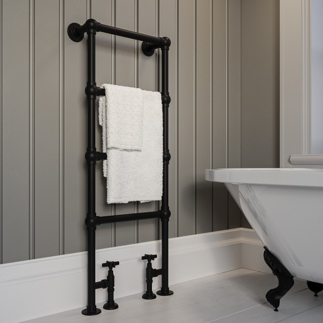 Black Vertical Traditional Towel Rail Radiator 1200 x 479mm - Regent -  Better Bathrooms