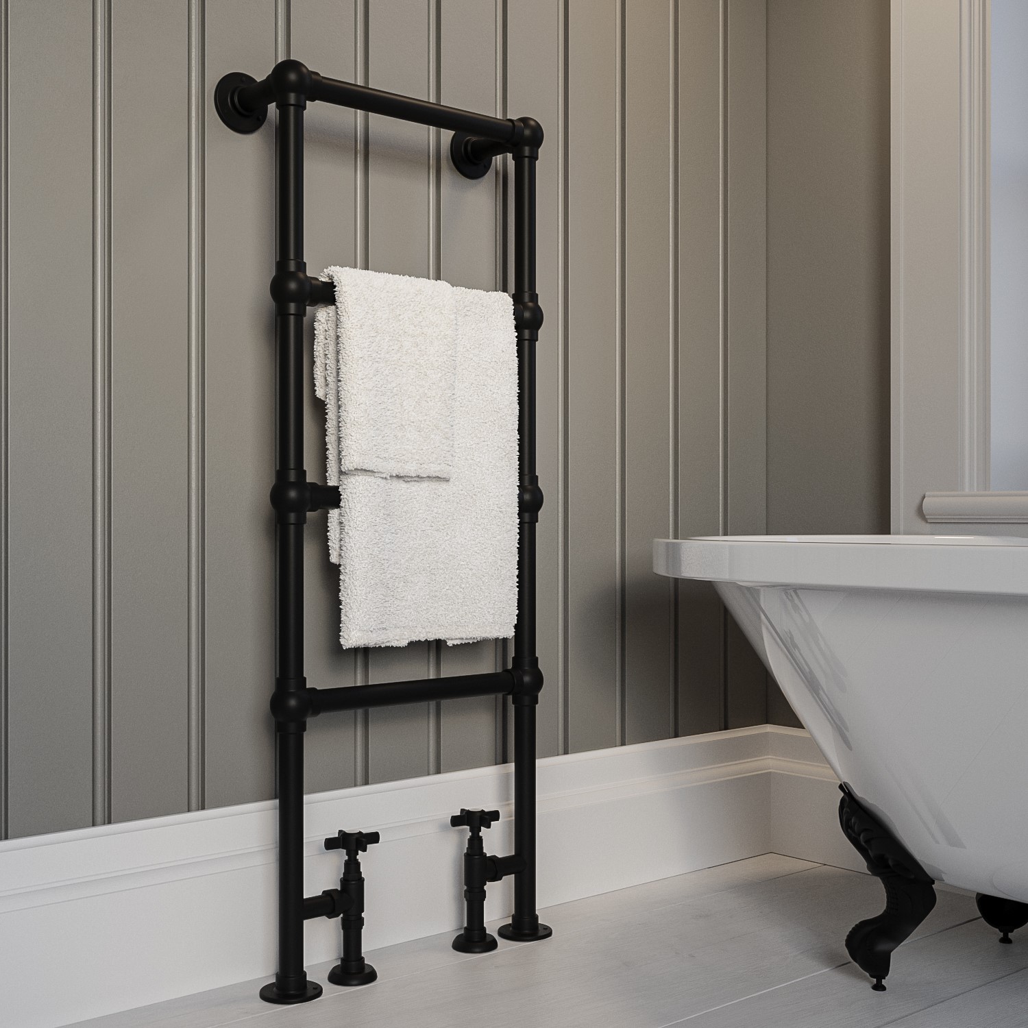 Black Vertical Traditional Towel Rail Radiator 1200 x 479mm - Regent ...