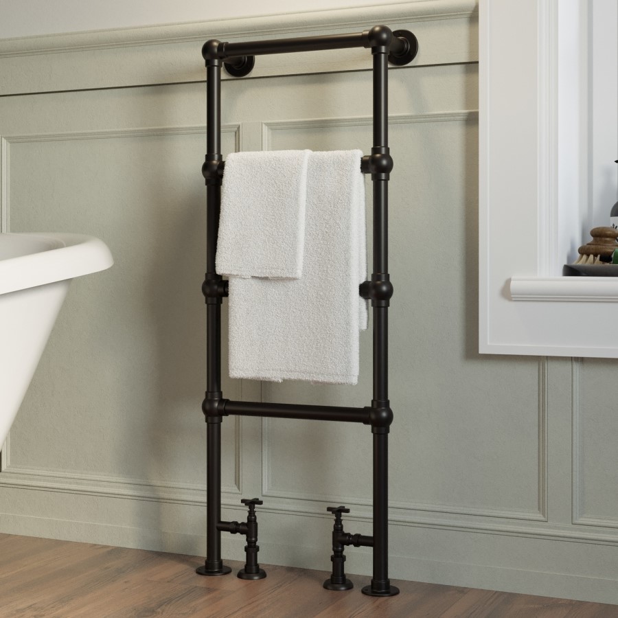 Black Vertical Traditional Towel Rail Radiator 1200 x 479mm - Regent