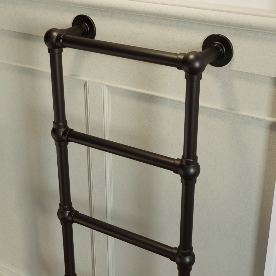 Black Vertical Traditional Towel Rail Radiator 1200 x 479mm - Regent