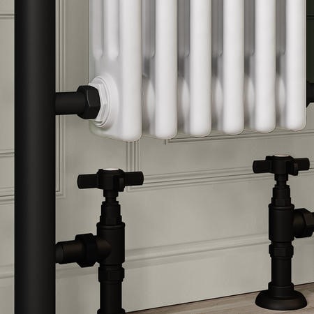 White and Black Vertical Traditional Column Radiator 1600 x 480mm