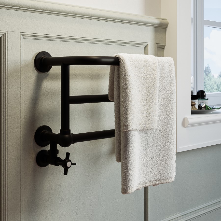 GRADE A2 - Black Traditional Heated Towel Shelf Radiator 350 x 550mm- Regent