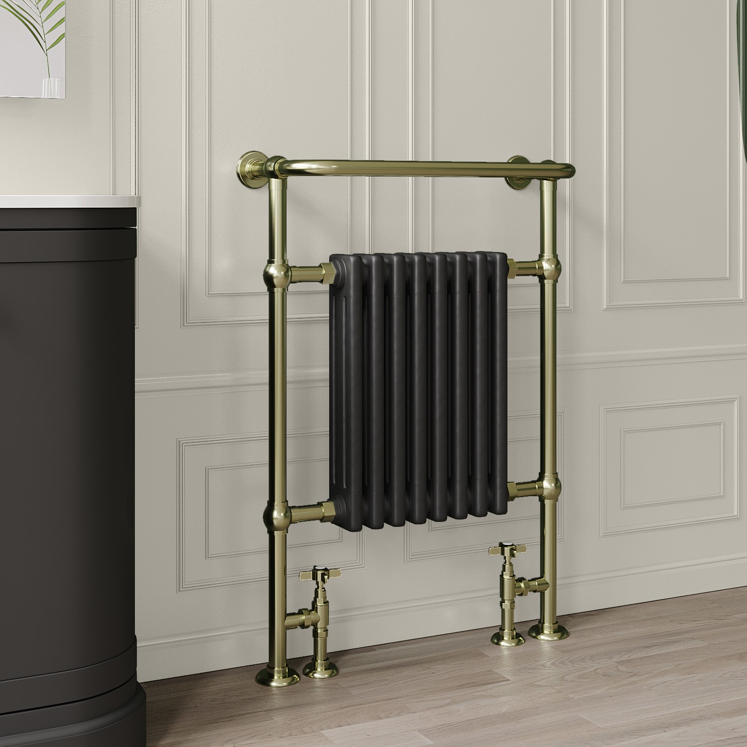 Regent Black And Brass Traditional Column Radiator With Towel Rail 952 X 659Mm