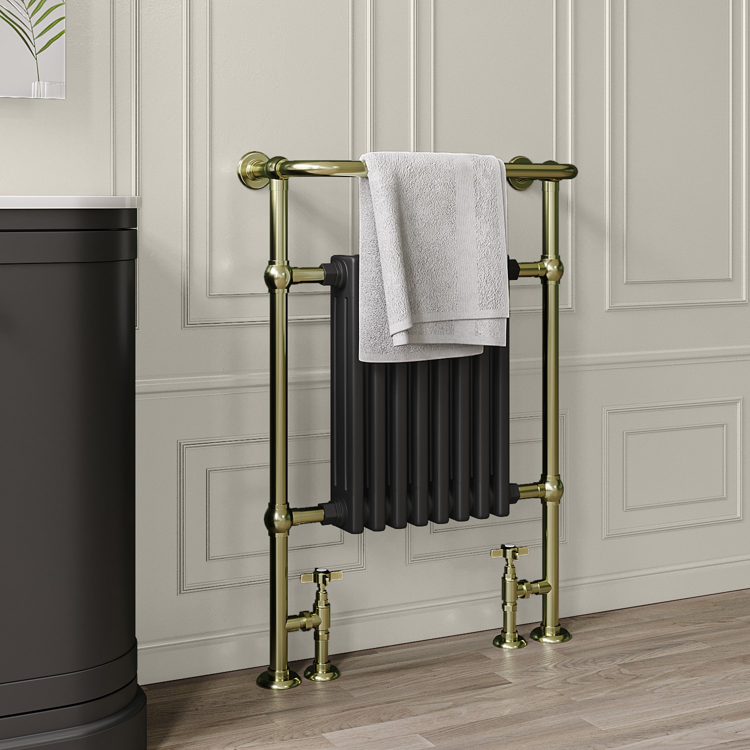 Black and Brass Traditional Column Radiator with Towel Rail 952 x 659mm ...