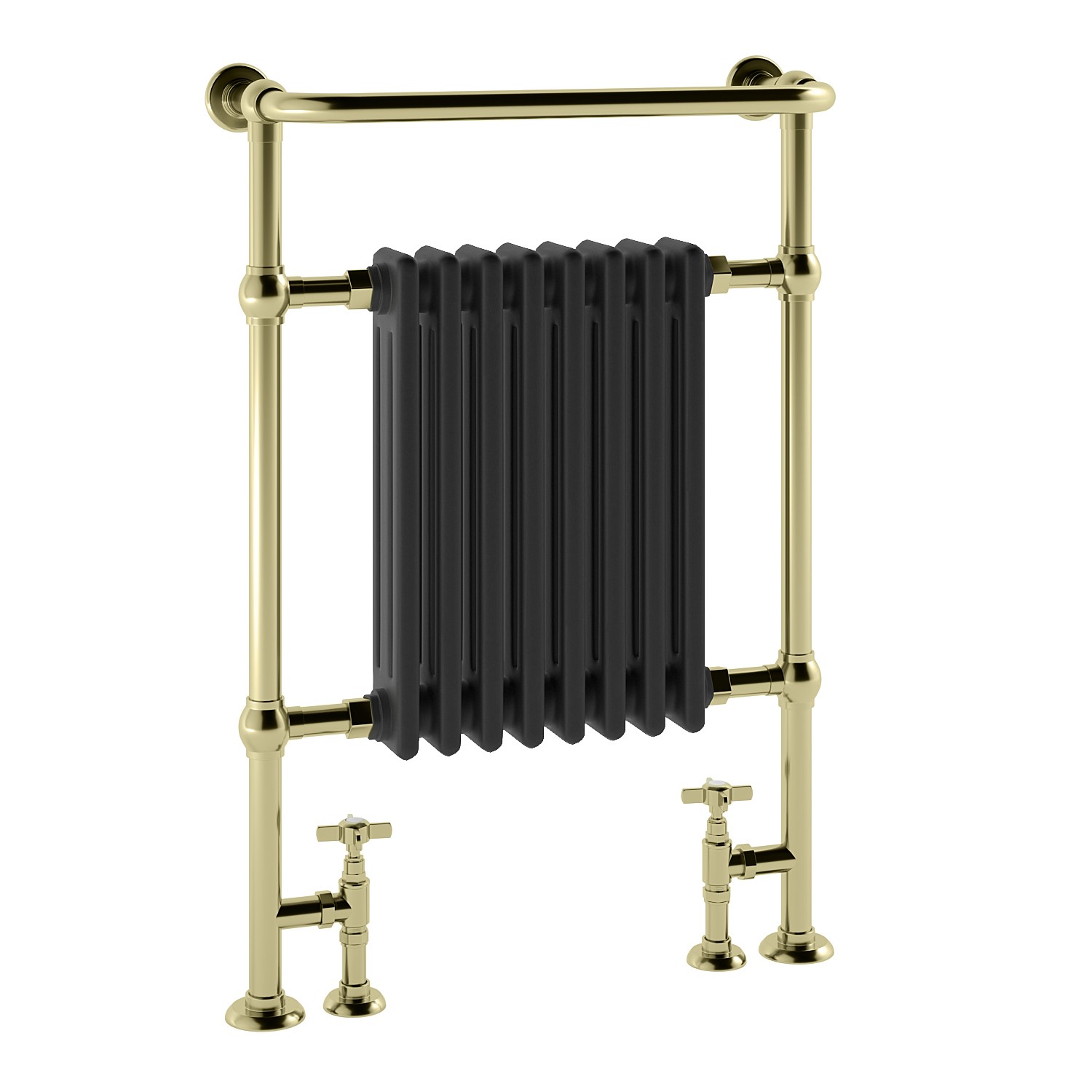 Black and Brass Traditional Column Radiator with Towel Rail 952 x 659mm ...