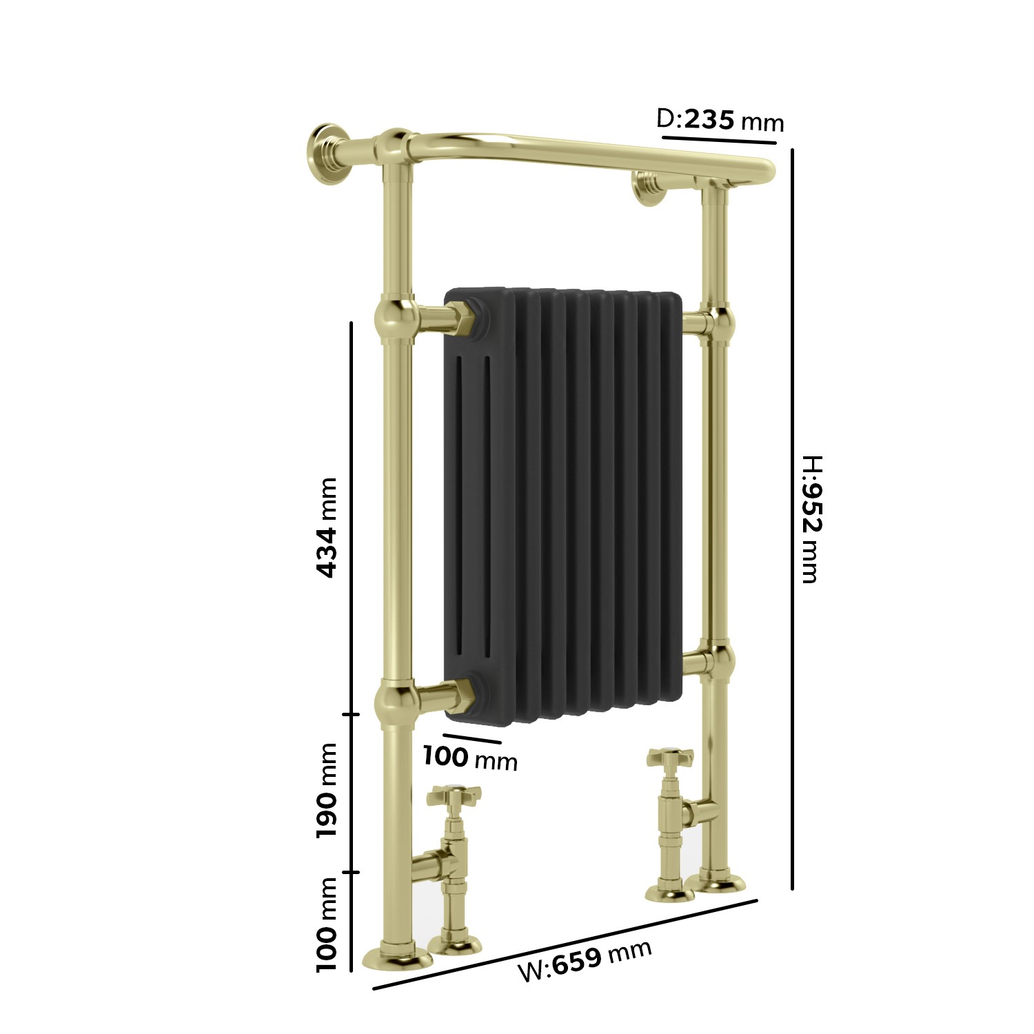 Black and Brass Traditional Column Radiator with Towel Rail 952 x 659mm ...