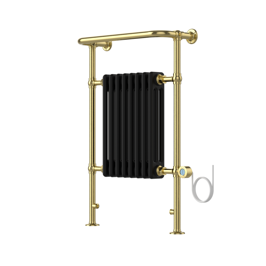 Black and Brass Electric Traditional Column Radiator with Towel Rail 952 x 659mm - Regent