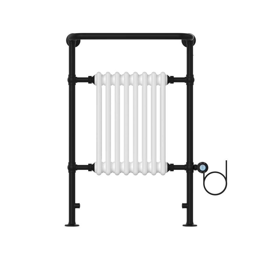 White and Black Electric Traditional Column Radiator with Towel Rail 952 x 659mm - Regent