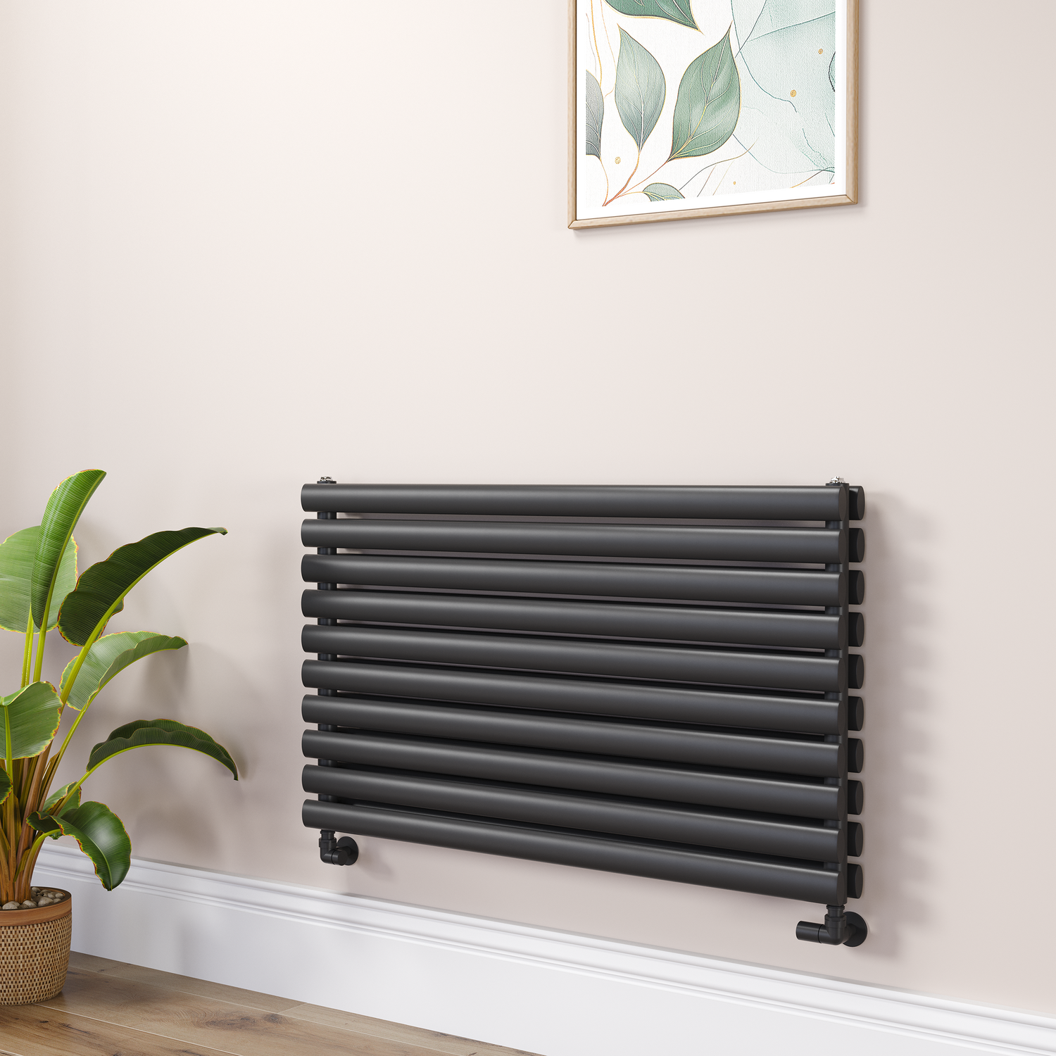 Sorrento Midnight Black Oval Designer Radiator 590X1000mm Double Panel 3693 Btu