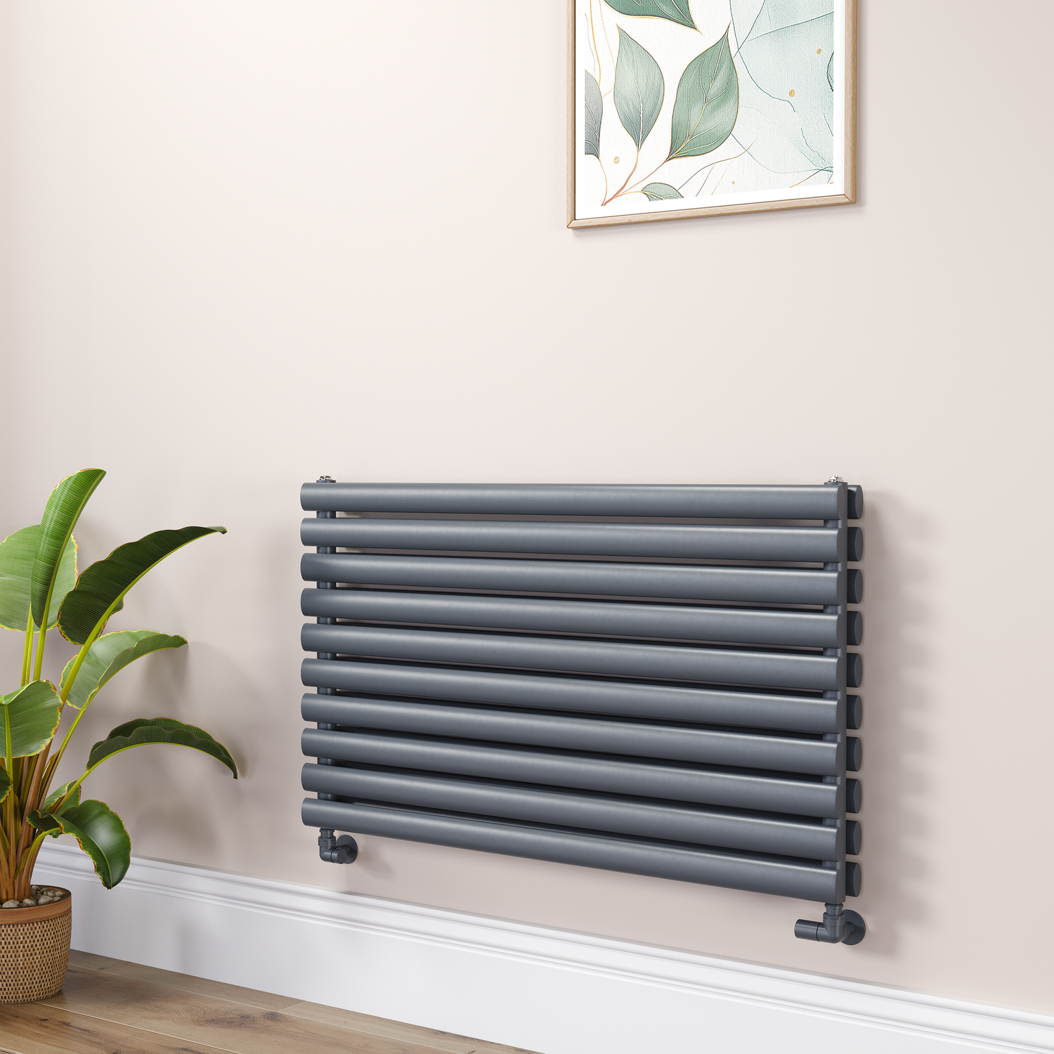 Sorrento Dark Grey Anthracite Linea Anthracite Oval Designer Radiator 590X1000mm Double Panel 3693 Btu - Horizontal Bars