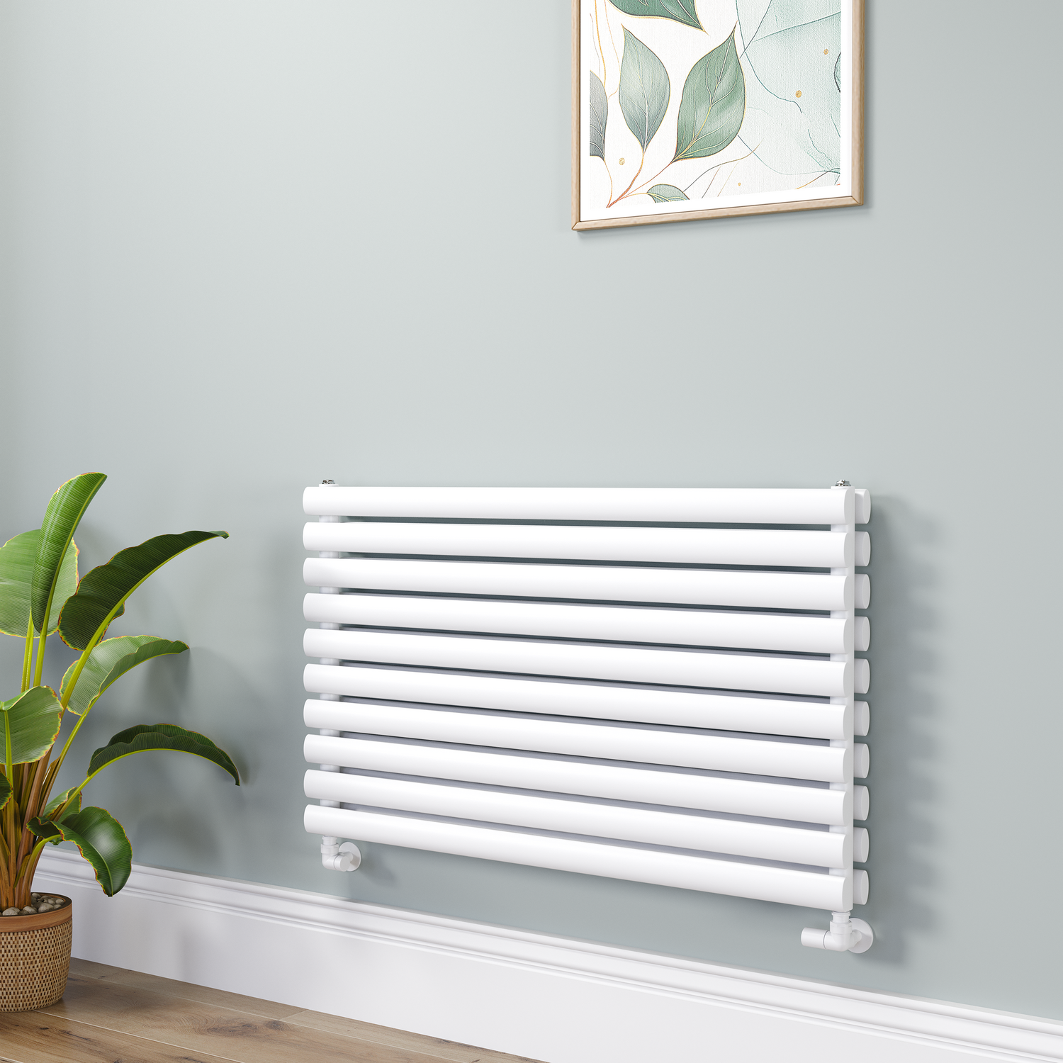 Sorrento White Linea Oval Designer Radiator 590X1000mm Double Panel 3693 Btu - Horizontal Bars