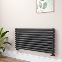 Sorrento Linea Midnight Black Oval Designer Radiator 590x1200mm Double Panel 4355 BTU - Horizontal Bars
