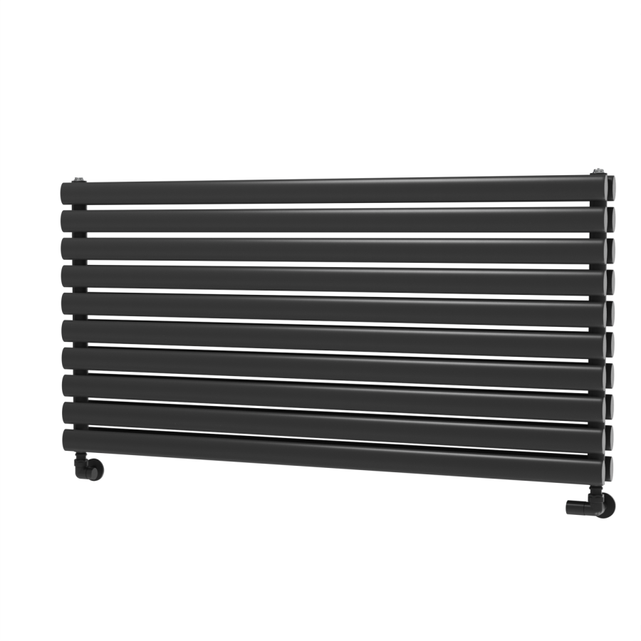 Sorrento Linea Midnight Black Oval Designer Radiator 590x1200mm Double Panel 4355 BTU - Horizontal Bars