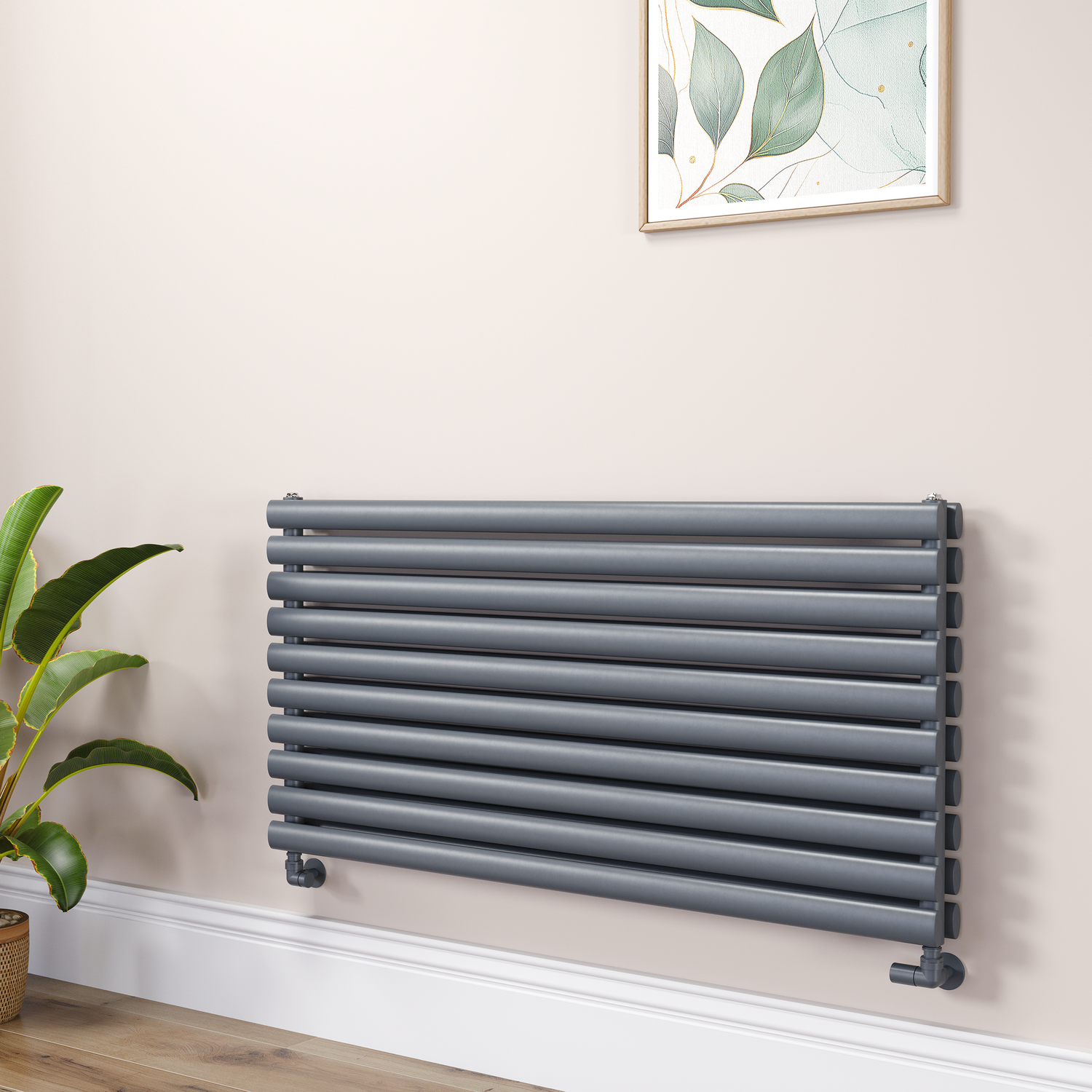 Sorrento Dark Grey Anthracite Linea Anthracite Oval Designer Radiator 590X1200mm Double Panel 4355 Btu - Horizontal Bars