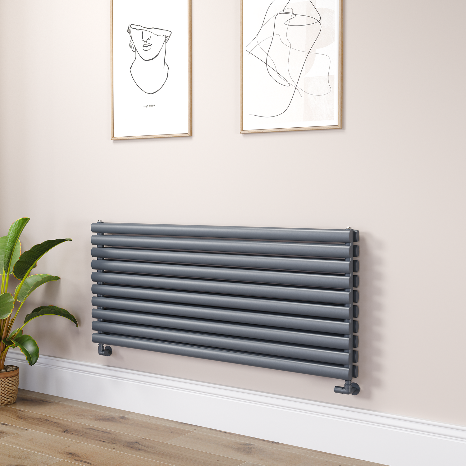 Sorrento Dark Grey Anthracite Oval Designer Radiator 590X1400mm Double Panel 5014 Btu