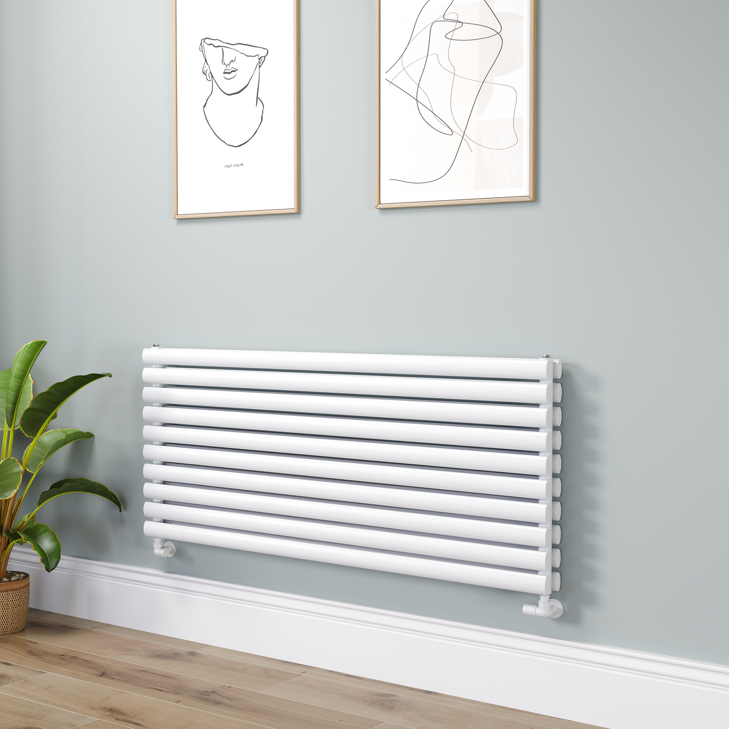 Sorrento White Oval Designer Radiator 590X1400mm Double Panel 5014 Btu