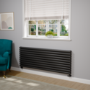 Sorrento Linea Midnight Black Oval Designer Radiator 590x1600mm Double Panel 5676 BTU - Horizontal Bars