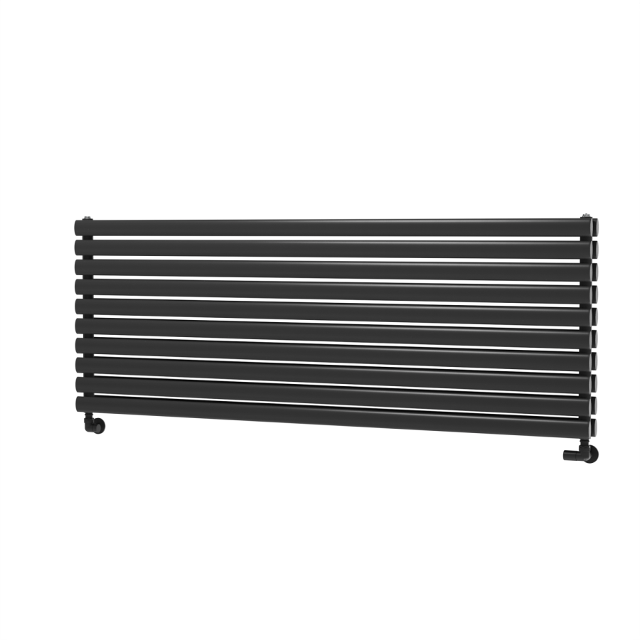 Sorrento Linea Midnight Black Oval Designer Radiator 590x1600mm Double Panel 5676 BTU - Horizontal Bars