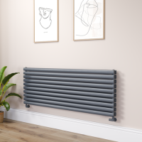 Sorrento Linea Dark Grey Anthracite Oval Designer Radiator 590x1600mm Double Panel 5676 BTU - Horizontal Bars