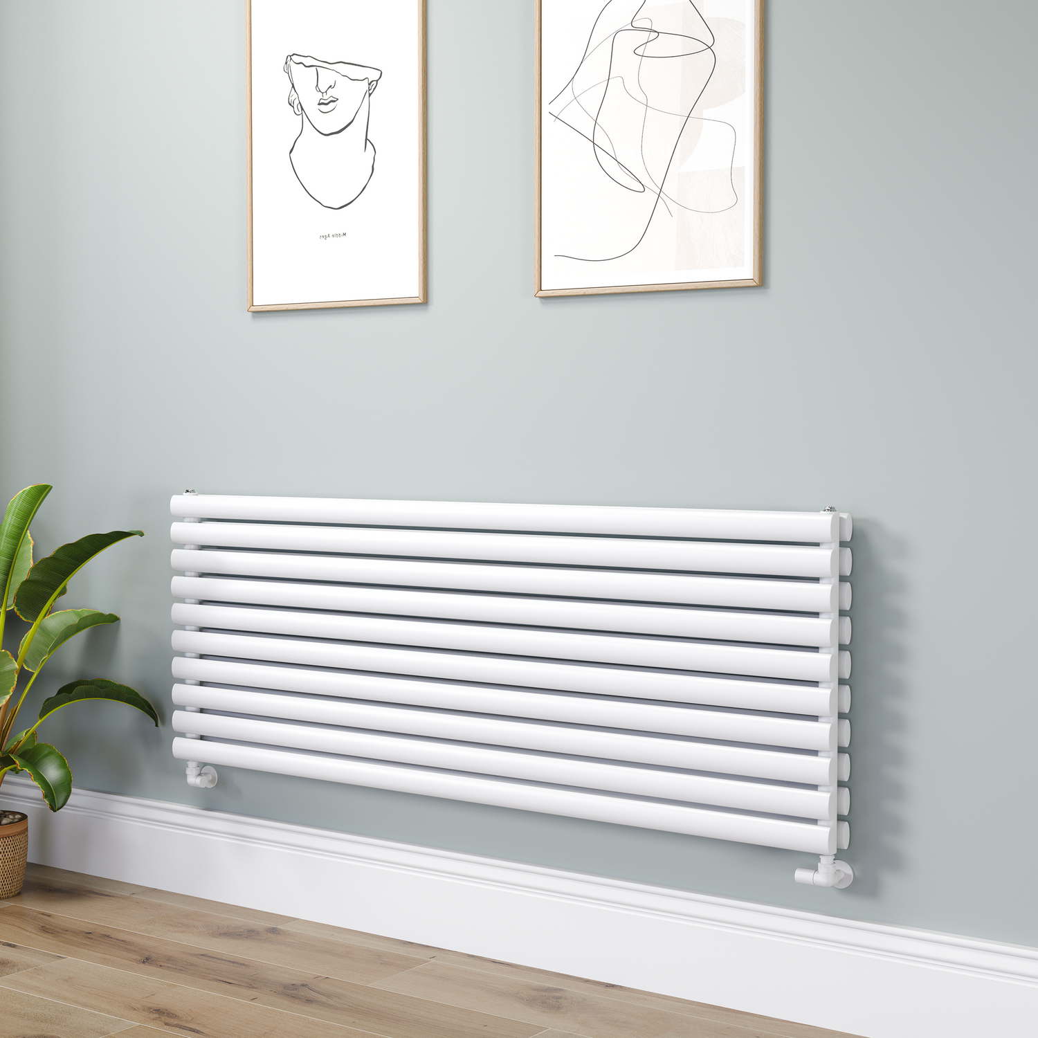 Sorrento White Oval Designer Radiator 590X1600mm Double Panel 5676 Btu