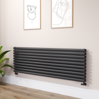 Sorrento Linea Midnight Black Oval Designer Radiator 590x1800mm Double Panel 6338 BTU - Horizontal Bars