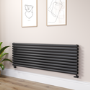 Sorrento Linea Midnight Black Oval Designer Radiator 590x1800mm Double Panel 6338 BTU - Horizontal Bars