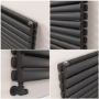 Sorrento Linea Midnight Black Oval Designer Radiator 590x1800mm Double Panel 6338 BTU - Horizontal Bars