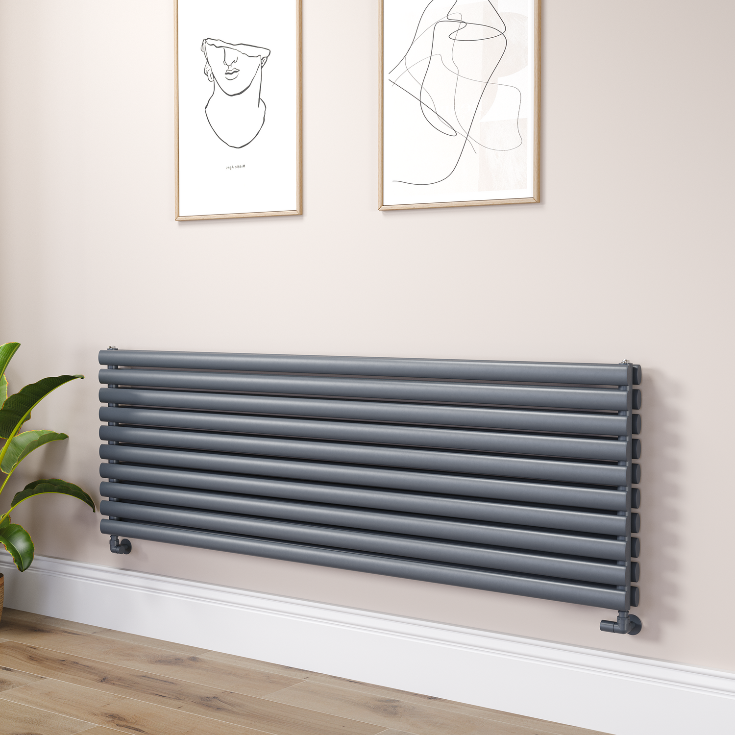 Sorrento Dark Grey Anthracite Oval Designer Radiator 590X1800mm Double Panel 6338 Btu