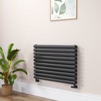 Sorrento Linea Midnight Black Oval Designer Radiator 590x800mm Double Panel 3024 BTU - Horizontal Bars