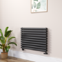 Sorrento Linea Midnight Black Oval Designer Radiator 590x800mm Double Panel 3024 BTU - Horizontal Bars