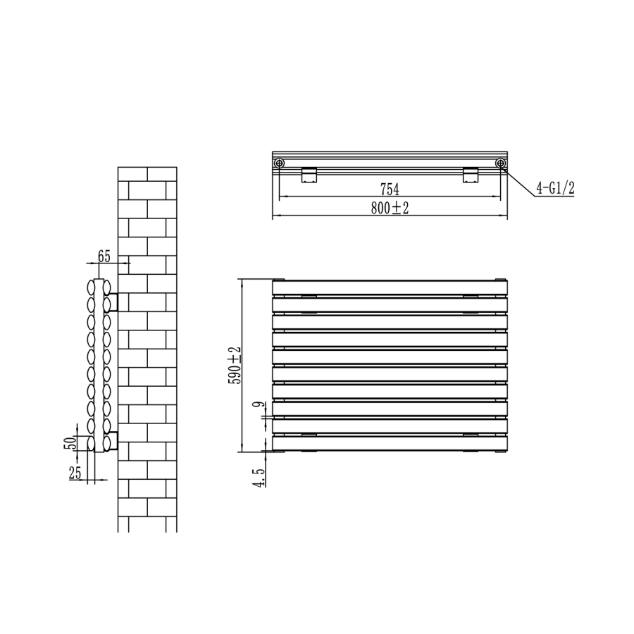 Sorrento Linea Midnight Black Oval Designer Radiator 590x800mm Double Panel 3024 BTU - Horizontal Bars