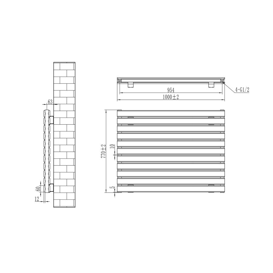 Riace Midnight Black Flat Designer Radiator 770x1000mm Double Panel 4553 BTU