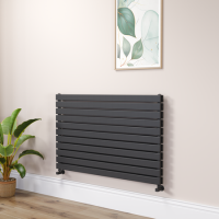 Riace Linea Midnight Black Flat Designer Radiator 770x1200mm Double Panel 5358 BTU - Horizontal Bars