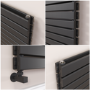 Riace Linea Midnight Black Flat Designer Radiator 770x1200mm Double Panel 5358 BTU - Horizontal Bars