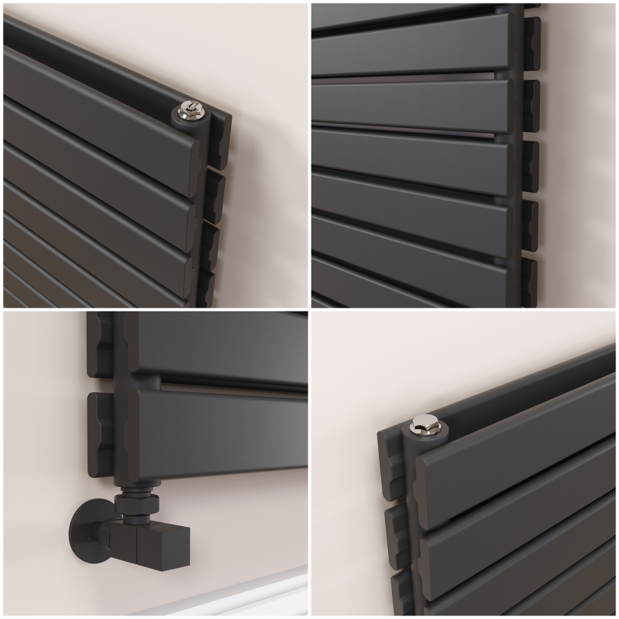 Riace Linea Midnight Black Flat Designer Radiator 770x1200mm Double Panel 5358 BTU - Horizontal Bars