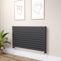Riace Linea Midnight Black Flat Designer Radiator 770x1400mm Double Panel 6143 BTU - Horizontal Bars
