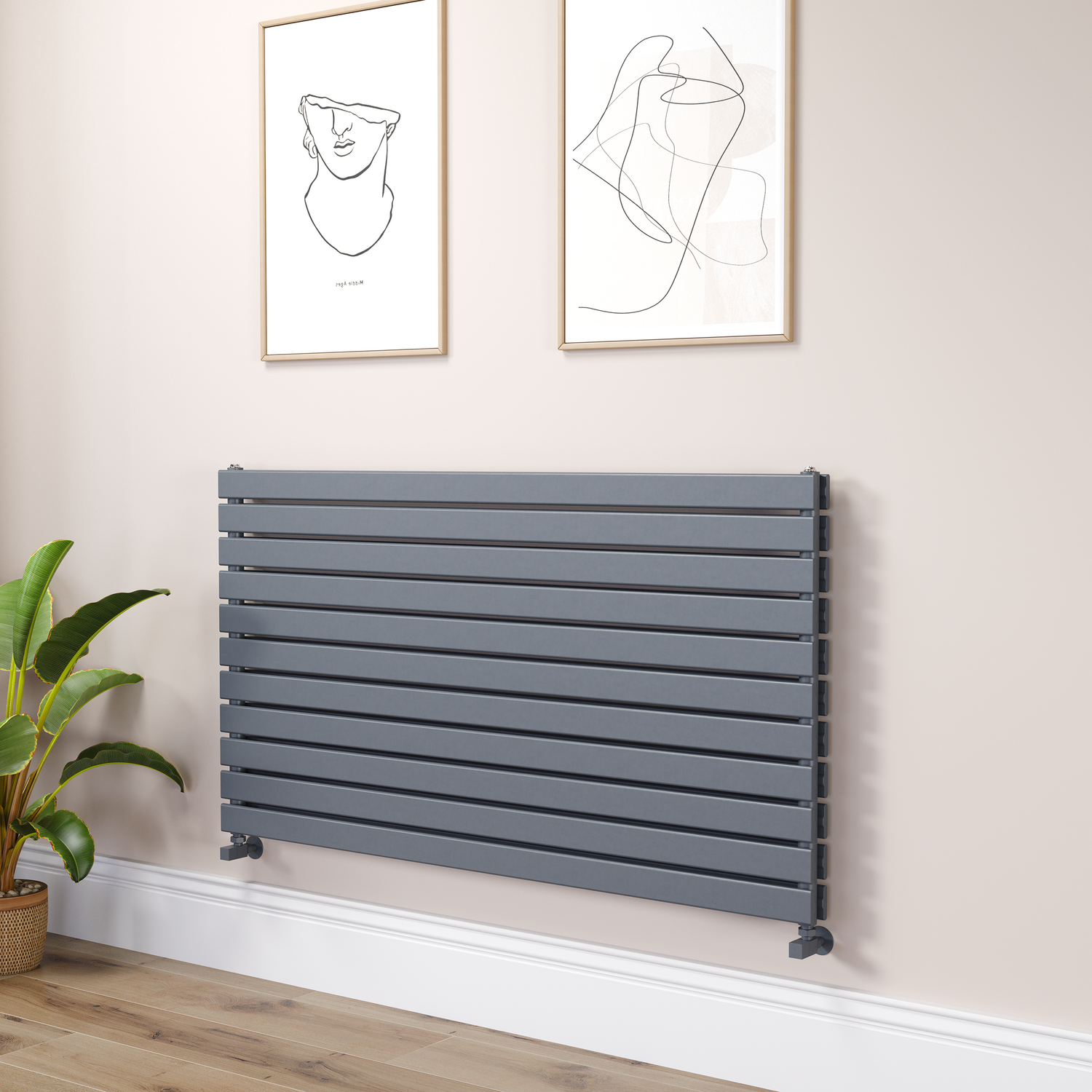 Riace Dark Grey Anthracite Flat Designer Radiator 770X1400mm Double Panel 6143 Btu