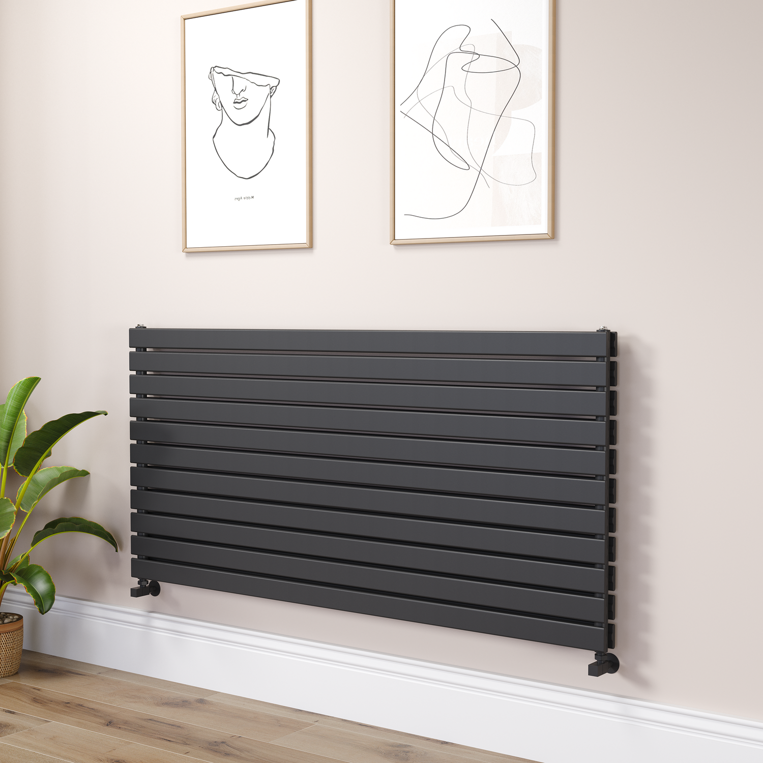 Riace Midnight Black Flat Designer Radiator 770X1600mm Double Panel 6904 Btu