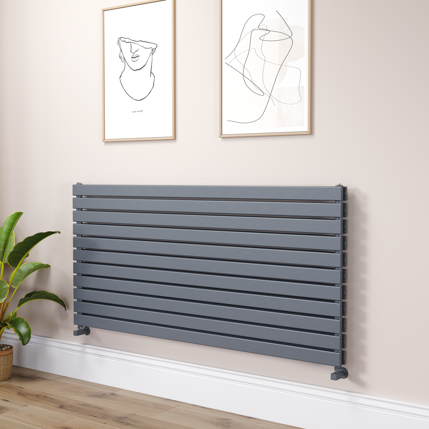 Riace Dark Grey Anthracite Flat Designer Radiator 770X1600mm Double Panel 6904 Btu