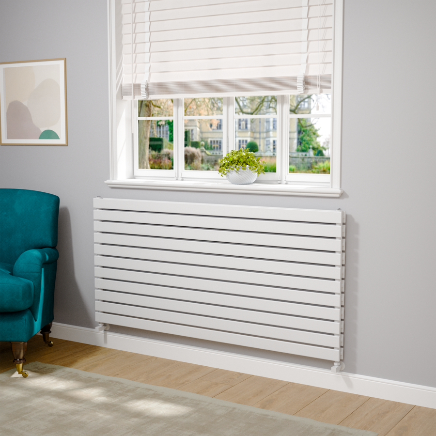 Riace Linea White Flat Designer Radiator 770x1600mm Double Panel 6904 BTU - Horizontal Bars