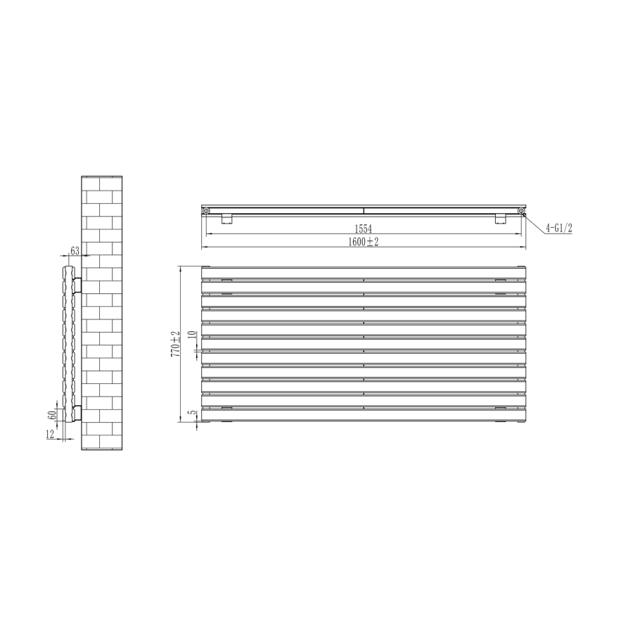 Riace Linea White Flat Designer Radiator 770x1600mm Double Panel 6904 BTU - Horizontal Bars