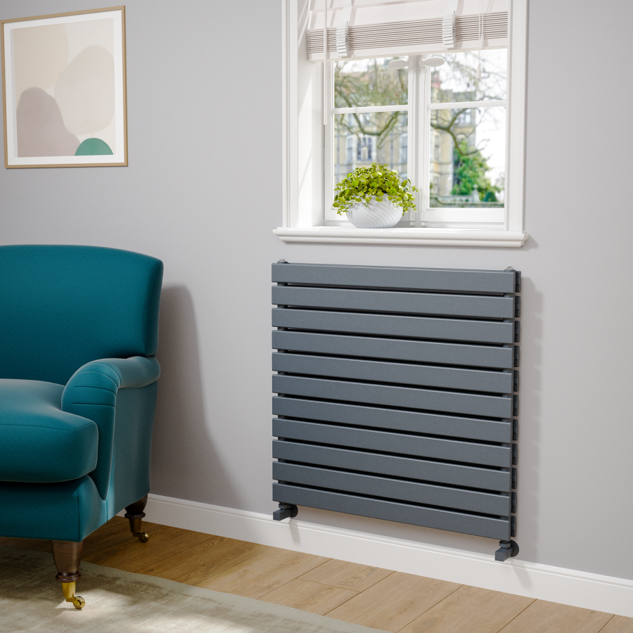 Riace Dark Grey Anthracite Flat Designer Radiator 770x800mm Double Panel 3720 BTU