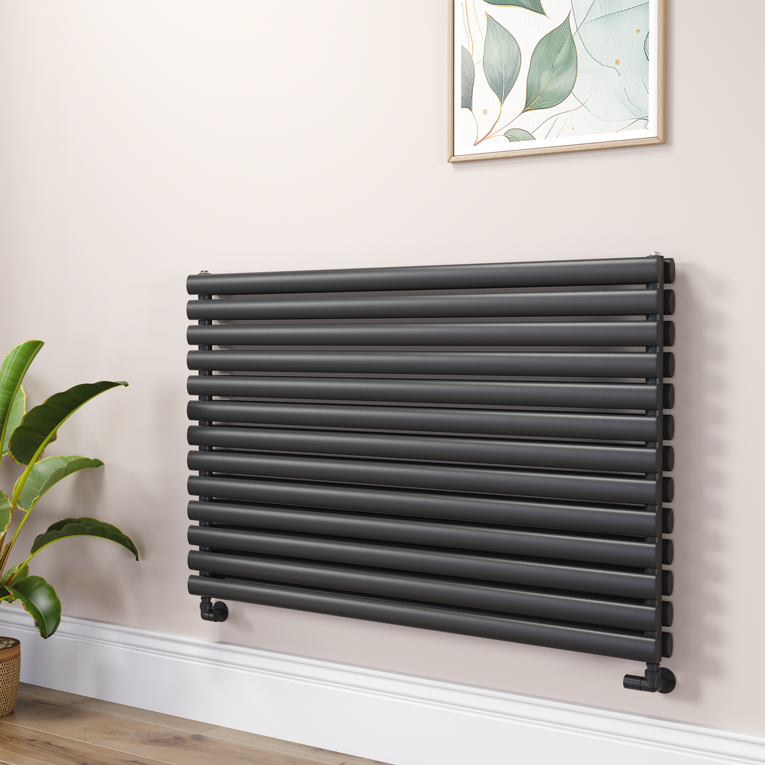 Sorrento Midnight Black Oval Designer Radiator 767X1200mm Double Panel 5659 Btu