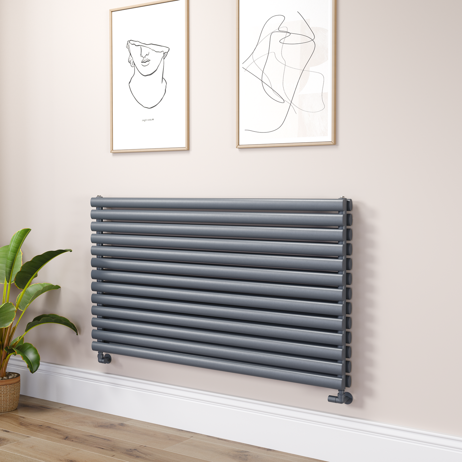 Sorrento Dark Grey Anthracite Oval Designer Radiator 767X1400mm Double Panel 6519 Btu