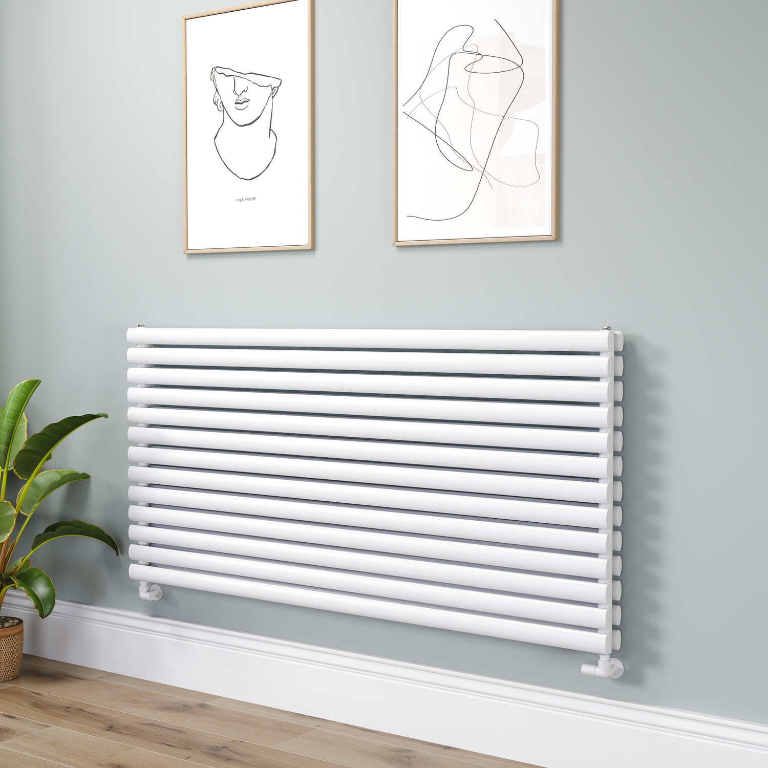 Sorrento White Oval Designer Radiator 767X1600mm Double Panel 7379 Btu