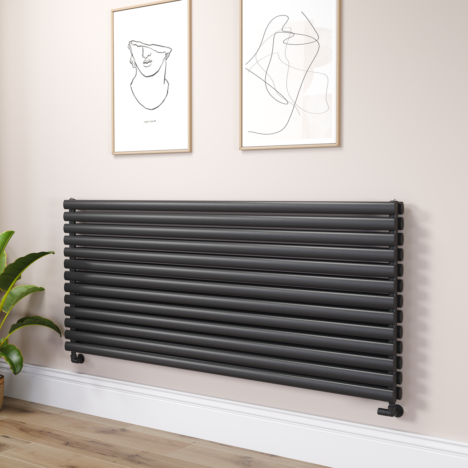 Sorrento Midnight Black Oval Designer Radiator 767X1800mm Double Panel 8239 Btu