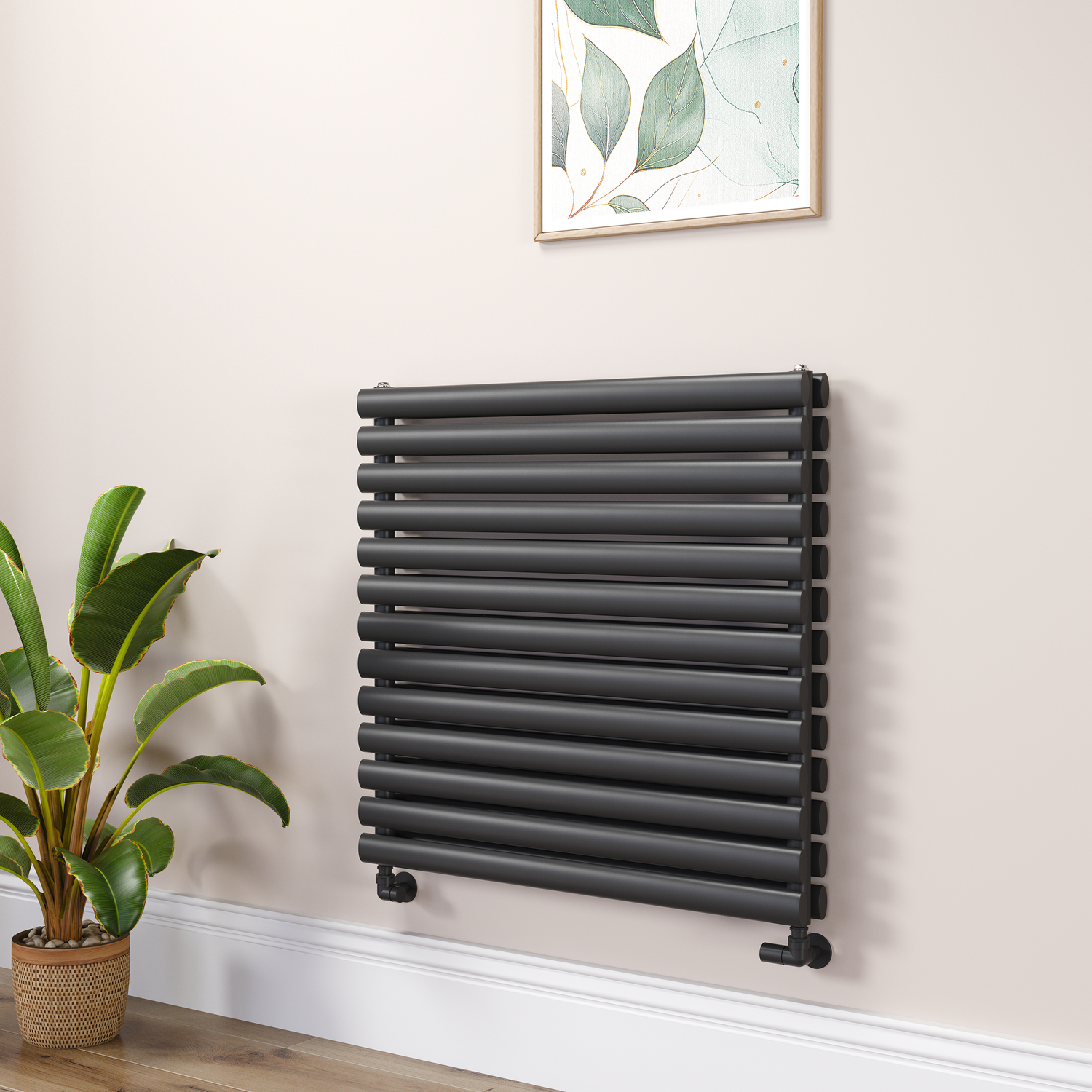 Sorrento Midnight Black Oval Designer Radiator 767X800mm Double Panel 3932 Btu