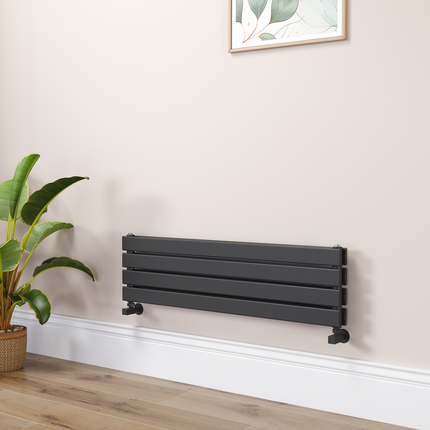 Riace Midnight Black Flat Designer Radiator 280X1000mm Double Panel 1655 Btu
