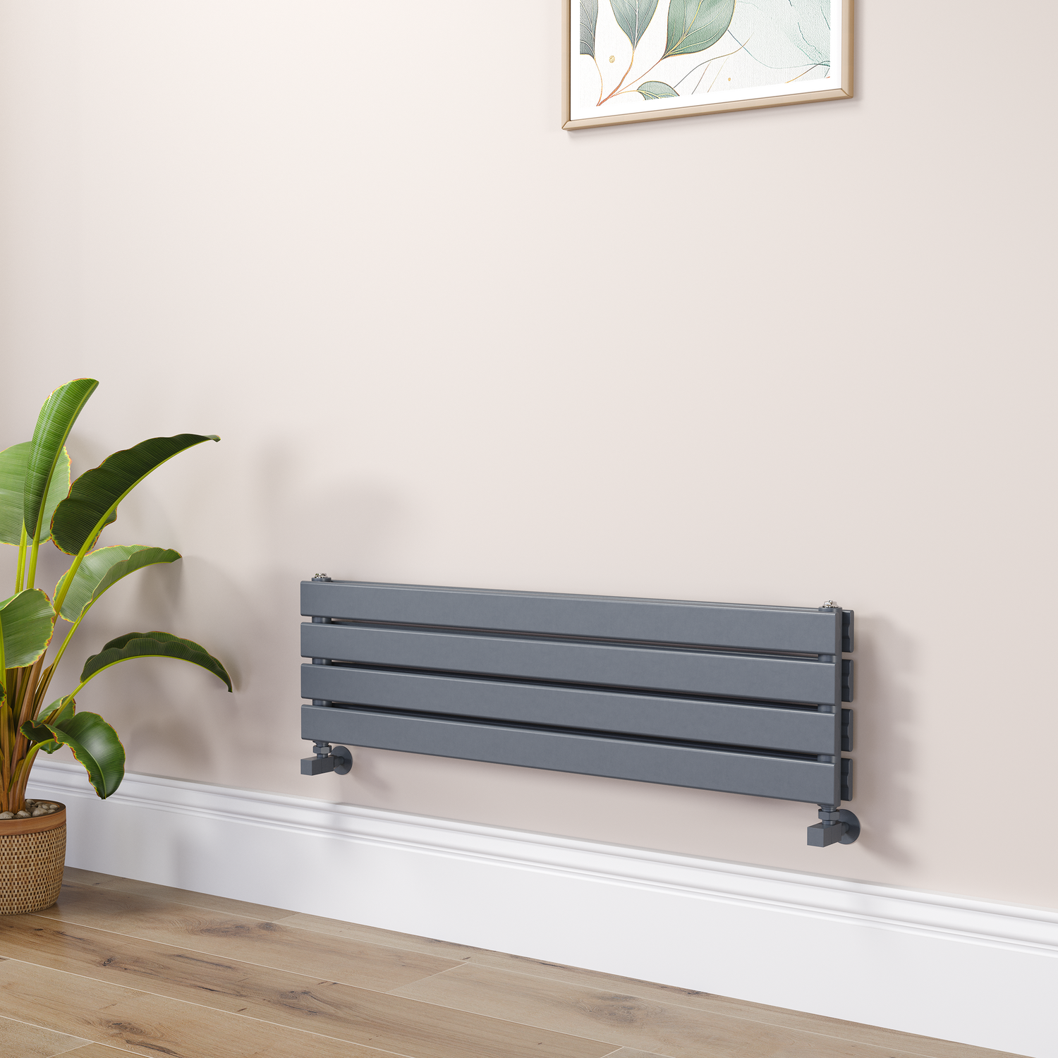 Riace Dark Grey Anthracite Flat Designer Radiator 280X1000mm Double Panel 1655 Btu