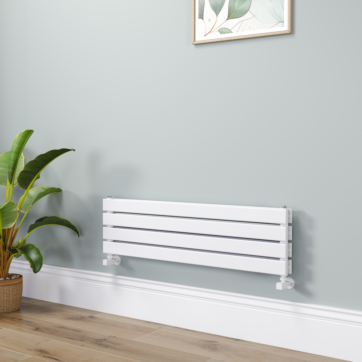 Riace White Flat Designer Radiator 280X1000mm Double Panel 1655 Btu